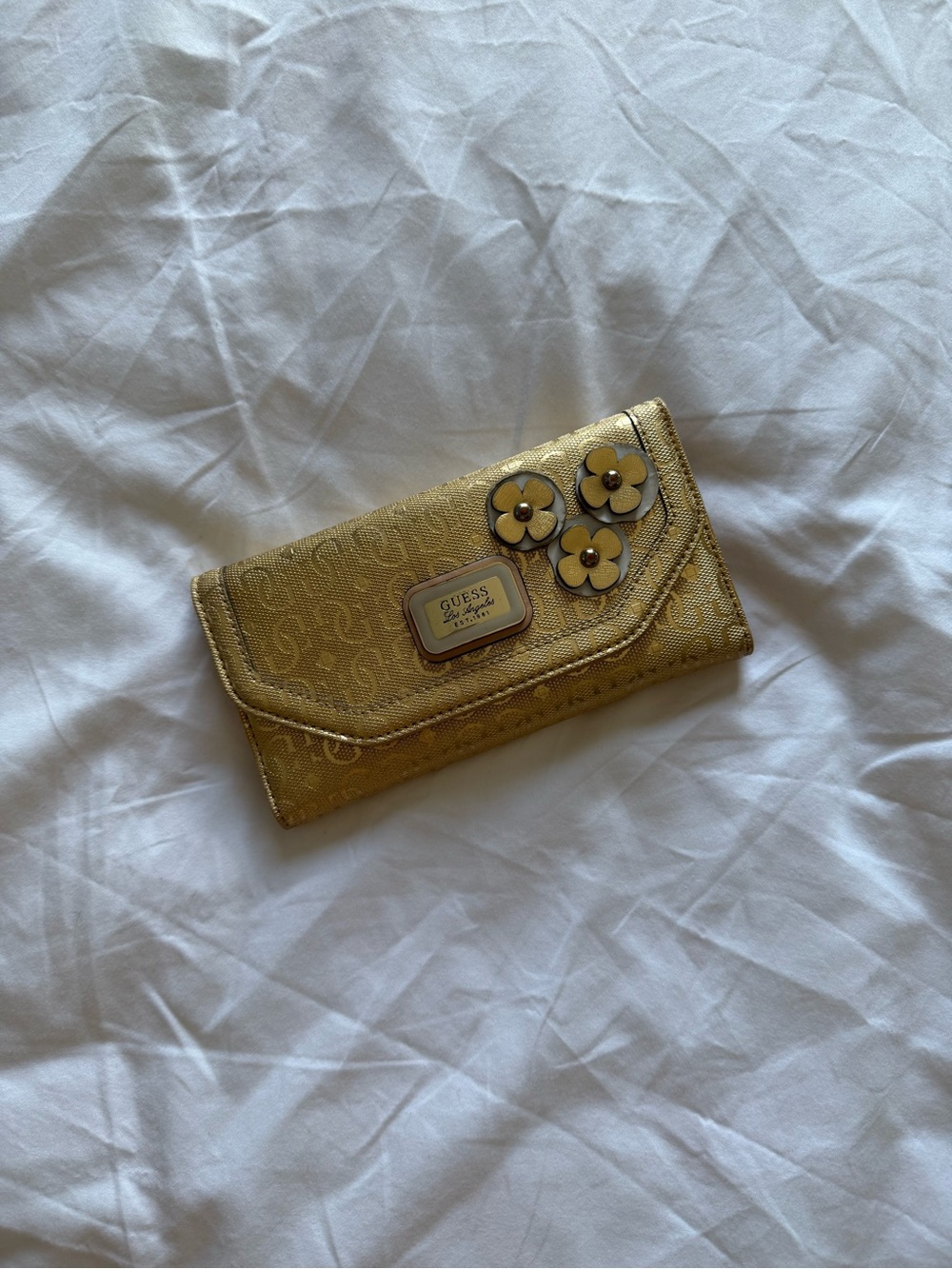 GUESS Metallic Gold Floral Appliqué Women's Wallet